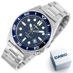Casio MTD-135D-2A férfi karóra, acél szíj, kék számlap, WR50 + díszdoboz