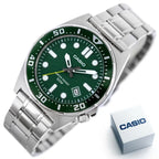 Casio MTD-135D-3A férfi karóra, zöld számlap, acél szíj, 44 mm, WR50