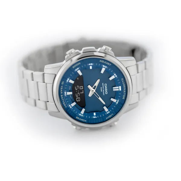 Casio AMW-880D-2A1 férfi karóra, 47 mm, kék számlap, acél szíj, WR50