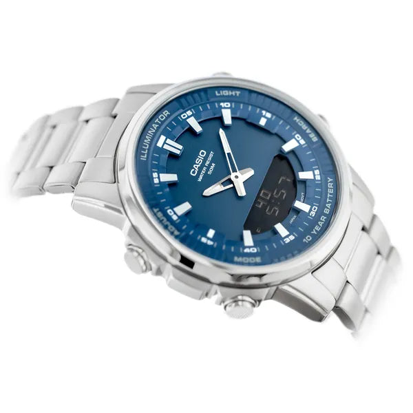 Casio AMW-880D-2A1 férfi karóra, 47 mm, kék számlap, acél szíj, WR50