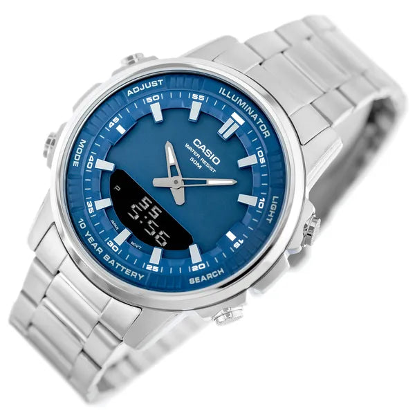 Casio AMW-880D-2A1 férfi karóra, 47 mm, kék számlap, acél szíj, WR50