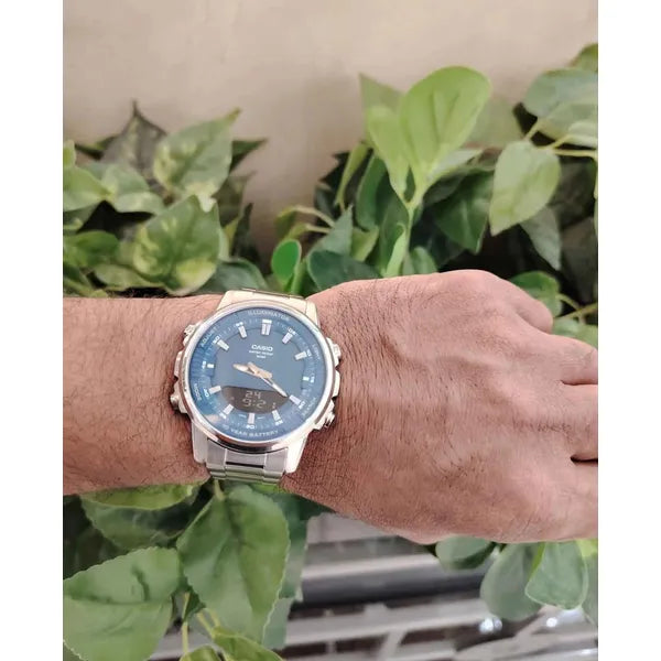 Casio AMW-880D-2A1 férfi karóra, 47 mm, kék számlap, acél szíj, WR50