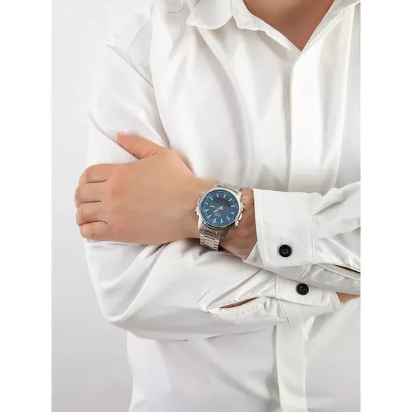 Casio AMW-880D-2A1 férfi karóra, 47 mm, kék számlap, acél szíj, WR50