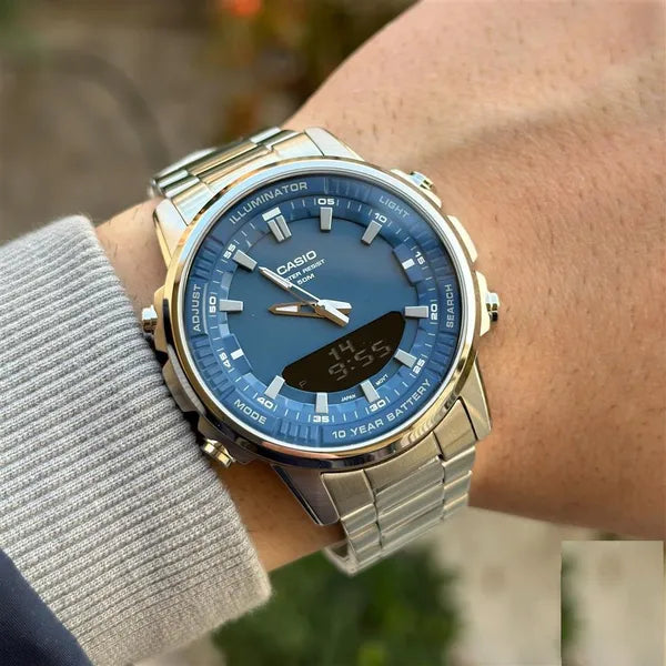 Casio AMW-880D-2A1 férfi karóra, 47 mm, kék számlap, acél szíj, WR50