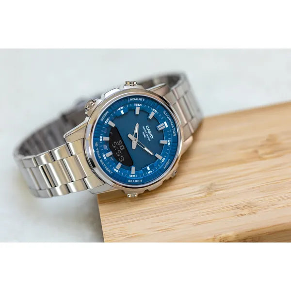 Casio AMW-880D-2A1 férfi karóra, 47 mm, kék számlap, acél szíj, WR50