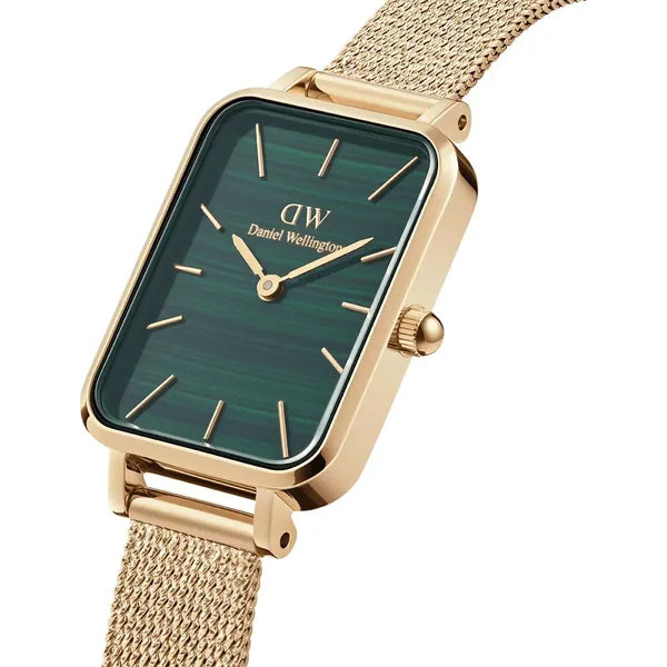 Daniel Wellington Quadro női kvarc karóra, zöld téglalap, arany acél, 20 mm