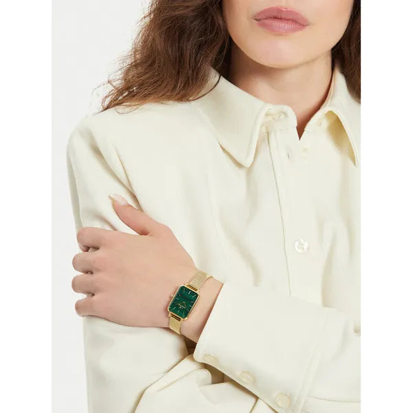Daniel Wellington Quadro női kvarc karóra, zöld téglalap, arany acél, 20 mm