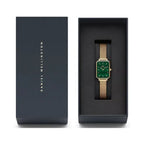 Daniel Wellington Quadro női kvarc karóra, zöld téglalap, arany acél, 20 mm