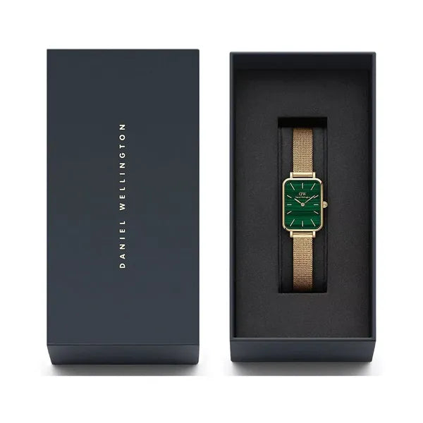 Daniel Wellington Quadro női kvarc karóra, zöld téglalap, arany acél, 20 mm
