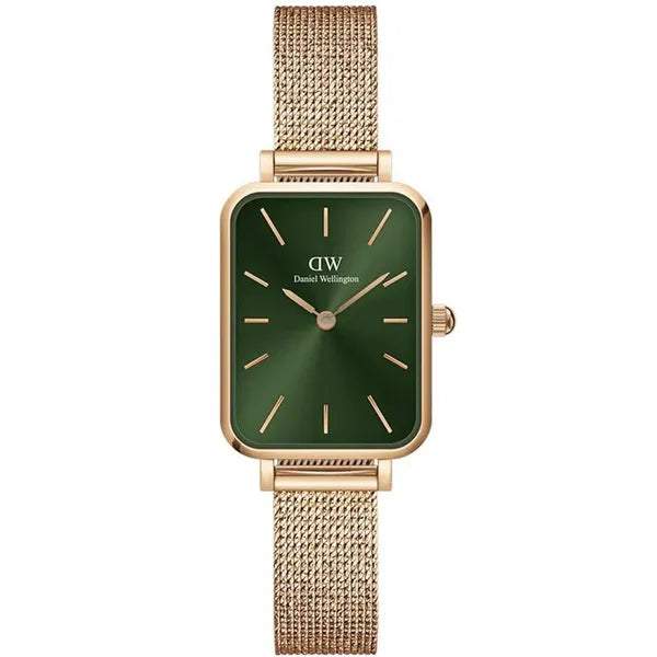 Daniel Wellington Quadro női karóra, zöld, rózsaarany acél, téglalap, 20 mm