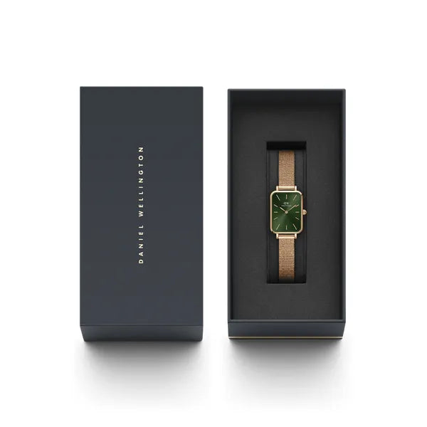 Daniel Wellington Quadro női karóra, zöld, rózsaarany acél, téglalap, 20 mm