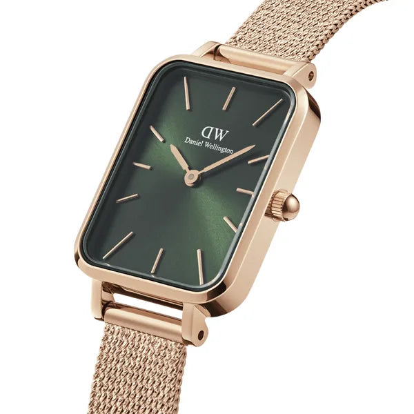 Daniel Wellington Quadro női karóra, zöld, rózsaarany acél, téglalap, 20 mm