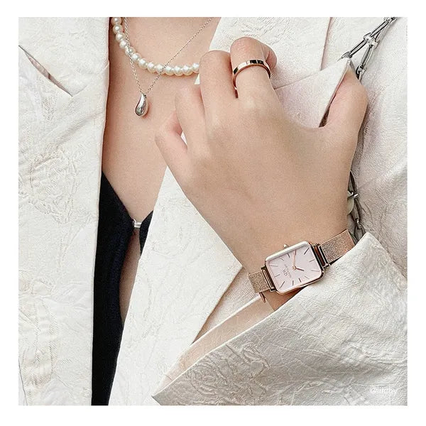 Daniel Wellington Quadro női karóra, 20 mm, rózsaarany, gyöngyház, acél szíj