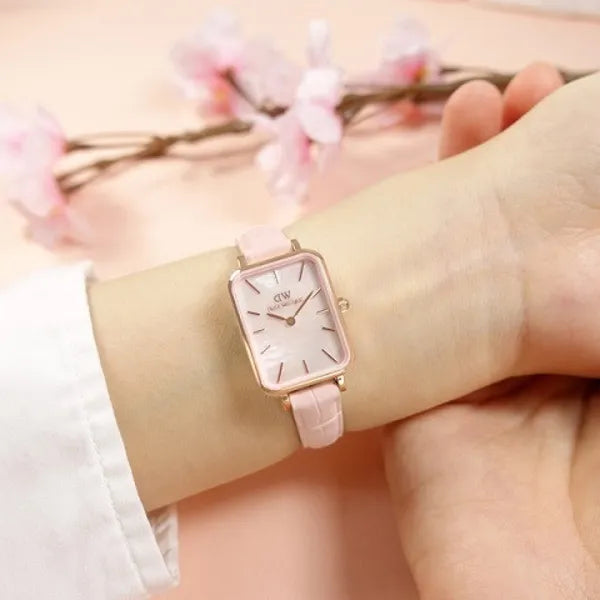Daniel Wellington Quadro Pearl női karóra 20 mm, rózsaarany, rózsaszín bőrszíj