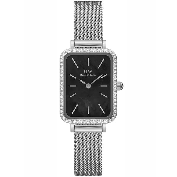 Daniel Wellington DW00100667 Quadro női karóra, ezüst hálós, fekete számlap