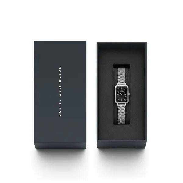Daniel Wellington DW00100667 Quadro női karóra, ezüst hálós, fekete számlap