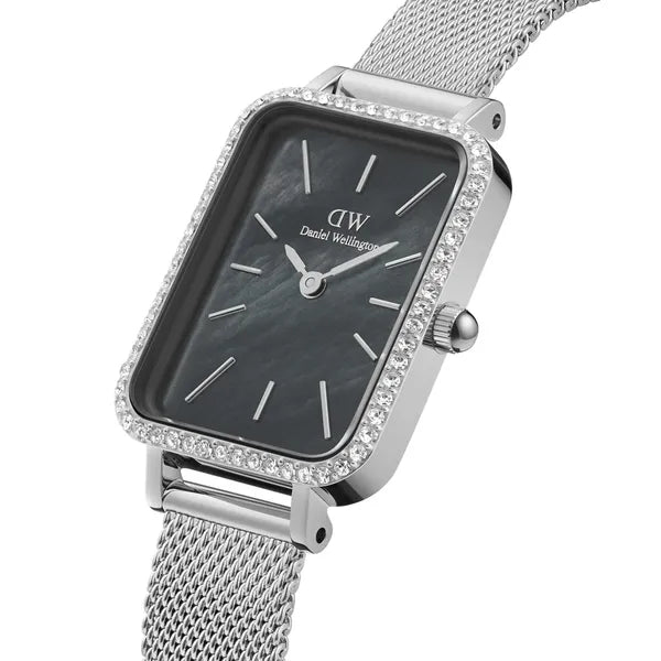 Daniel Wellington DW00100667 Quadro női karóra, ezüst hálós, fekete számlap