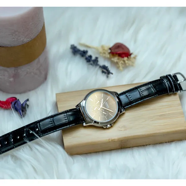 Casio MTP-V300L-1A férfi karóra, 41 mm, fekete számlap, bőr szíj