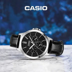 Casio MTP-V300L-1A férfi karóra, 41 mm, fekete számlap, bőr szíj