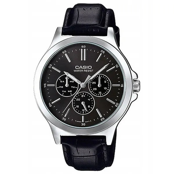 Casio MTP-V300L-1A férfi karóra, 41 mm, fekete számlap, bőr szíj