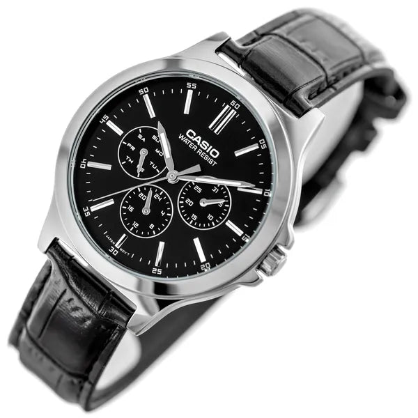 Casio MTP-V300L-1A férfi karóra, 41 mm, fekete számlap, bőr szíj