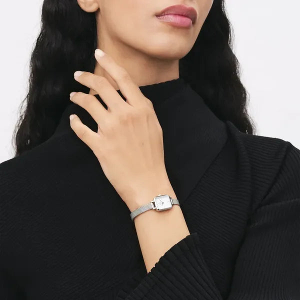 Daniel Wellington Quadro Mini női karóra, 15 mm, ezüst acél, fehér számlap