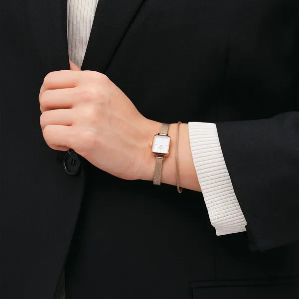Daniel Wellington Quadro Mini Melrose női karóra, 15 mm, rózsaarany, fehér
