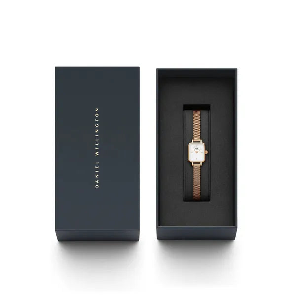 Daniel Wellington Quadro Mini Melrose női karóra, 15 mm, rózsaarany, fehér