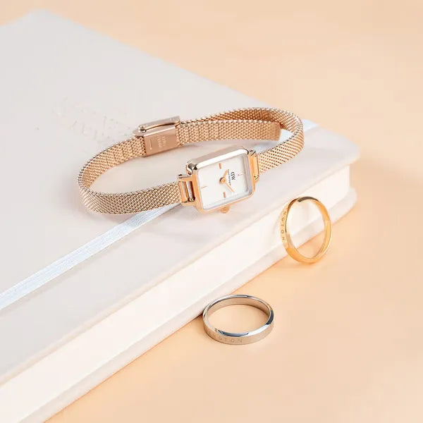 Daniel Wellington Quadro Mini Melrose női karóra, 15 mm, rózsaarany, fehér