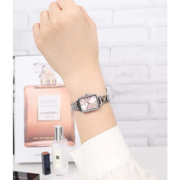 CASIO LTP-V009D-4E női karóra, téglalap tok, acél szíj, rózsaszín számlap, WR30