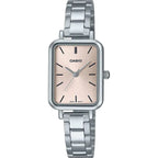 CASIO LTP-V009D-4E női karóra, téglalap tok, acél szíj, rózsaszín számlap, WR30