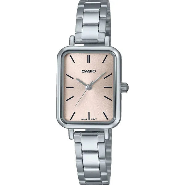 CASIO LTP-V009D-4E női karóra, téglalap tok, acél szíj, rózsaszín számlap, WR30