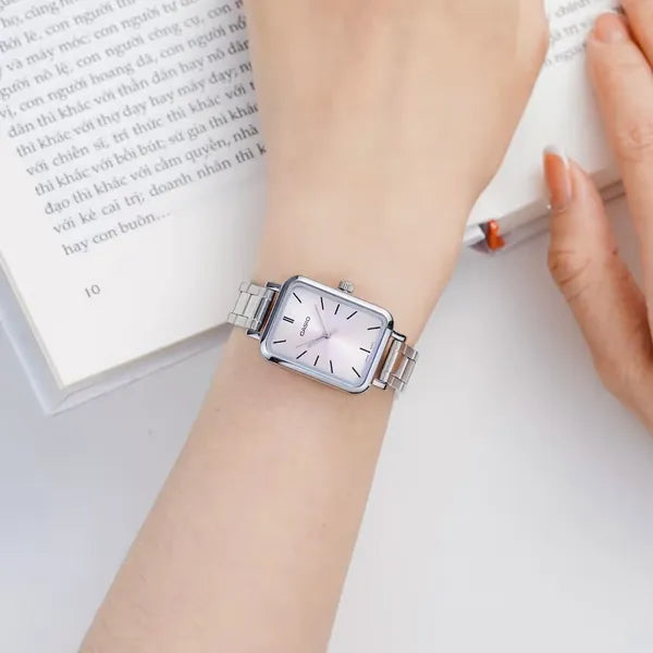 CASIO LTP-V009D-4E női karóra, téglalap tok, acél szíj, rózsaszín számlap, WR30