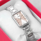CASIO LTP-V009D-4E női karóra, téglalap tok, acél szíj, rózsaszín számlap, WR30