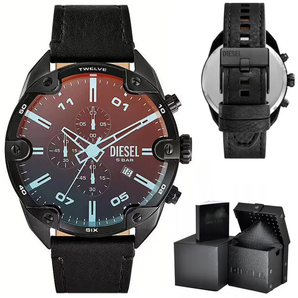 Diesel Spiked DZ4667 férfi kronográf karóra 49 mm bőr szíj WR50 díszdoboz