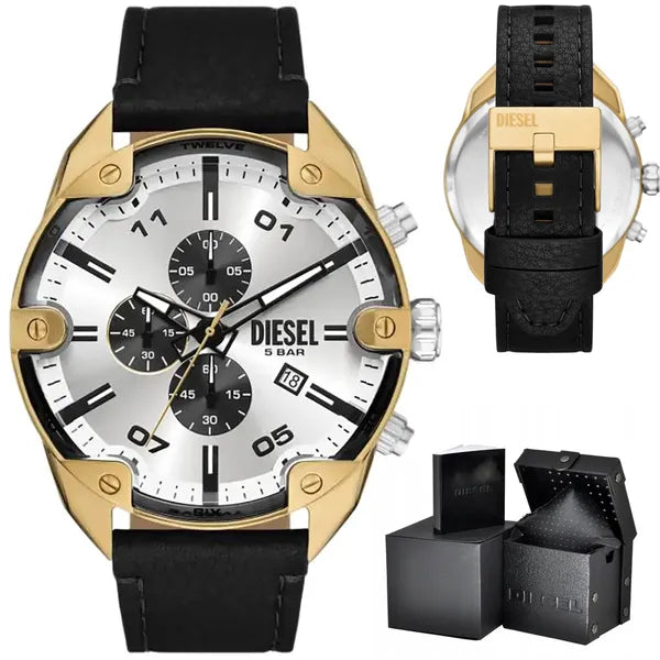 Diesel Spiked DZ4671 férfi kronográf karóra, bőr, WR50, 49 mm