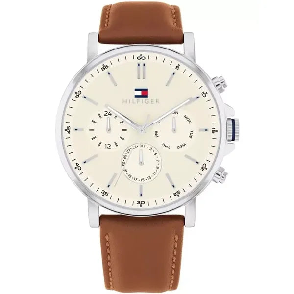 Tommy Hilfiger Tyson 1792143 férfi karóra, 44 mm, bőr szíj, WR50, bézs számlap