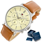 Tommy Hilfiger Tyson 1792143 férfi karóra, 44 mm, bőr szíj, WR50, bézs számlap