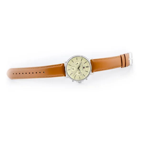 Tommy Hilfiger Tyson 1792143 férfi karóra, 44 mm, bőr szíj, WR50, bézs számlap