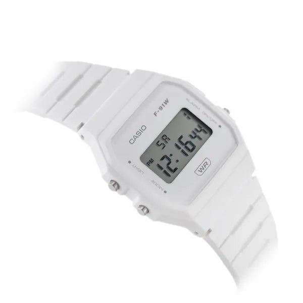 Casio F-91WB-7A férfi digitális karóra, fehér, 38 mm, WR100, díszdoboz