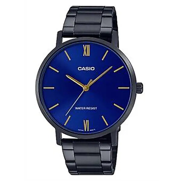 Casio férfi karóra MTP-VT01B-2B, 40 mm, kék számlap, fekete acél, WR30