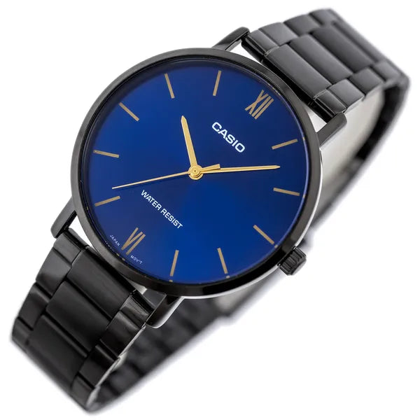 Casio férfi karóra MTP-VT01B-2B, 40 mm, kék számlap, fekete acél, WR30