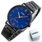 Casio férfi karóra MTP-VT01B-2B, 40 mm, kék számlap, fekete acél, WR30