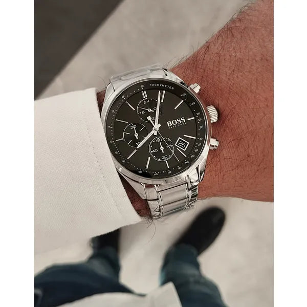 Hugo Boss Grand Prix 1513477 férfi karóra, 46 mm, acél, fekete, kronográf, WR30