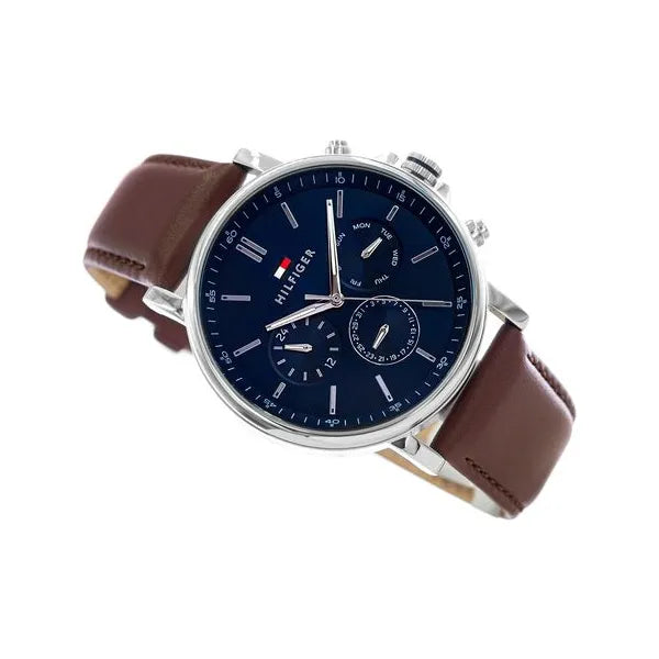 Tommy Hilfiger Tyson 1710585 férfi karóra, 44 mm, kék számlap, bőrszíj, WR50