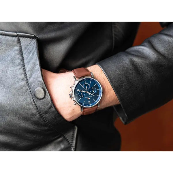 Tommy Hilfiger Tyson 1710585 férfi karóra, 44 mm, kék számlap, bőrszíj, WR50