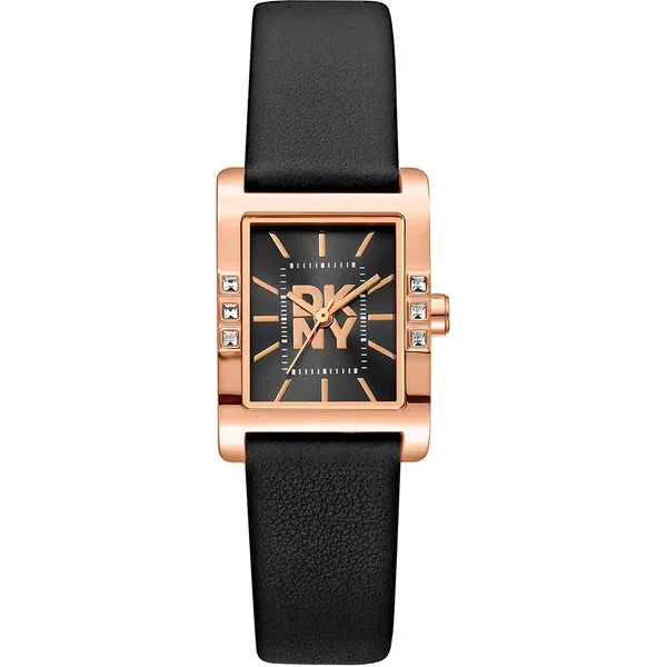 DKNY női karóra DK1L008L0035, kvarc, fekete számlap, bőr szíj, rózsaarany, 22 mm