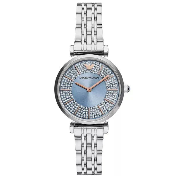 Emporio Armani AR11594 Gianni T-Bar női karóra, 32 mm, nemesacél, kék köves