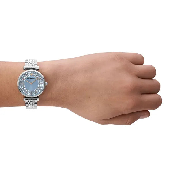Emporio Armani AR11594 Gianni T-Bar női karóra, 32 mm, nemesacél, kék köves