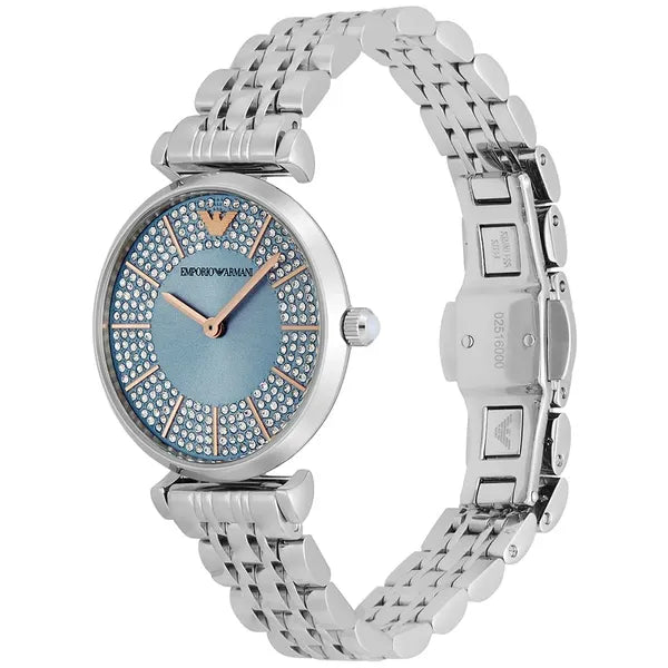Emporio Armani AR11594 Gianni T-Bar női karóra, 32 mm, nemesacél, kék köves